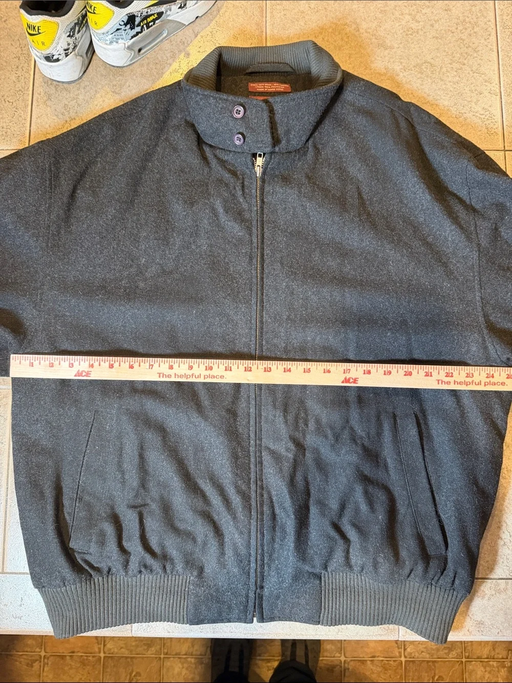 Nordstrom 65% wool Men’s Dark charcoal Gray Zip Jacket with Ribbed Collar Sz XL